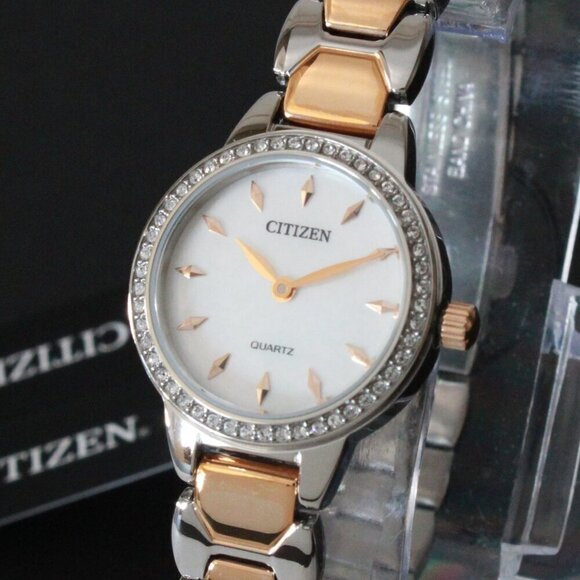 Citizen Women's Quartz Watch Crystal Bezel Mother Of Pearl Dial 24mm - Picture 1 of 11